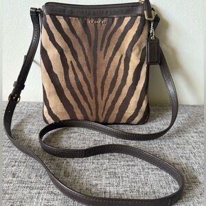 Coach Brown Leather Trim Khaki/Brown Crossbody